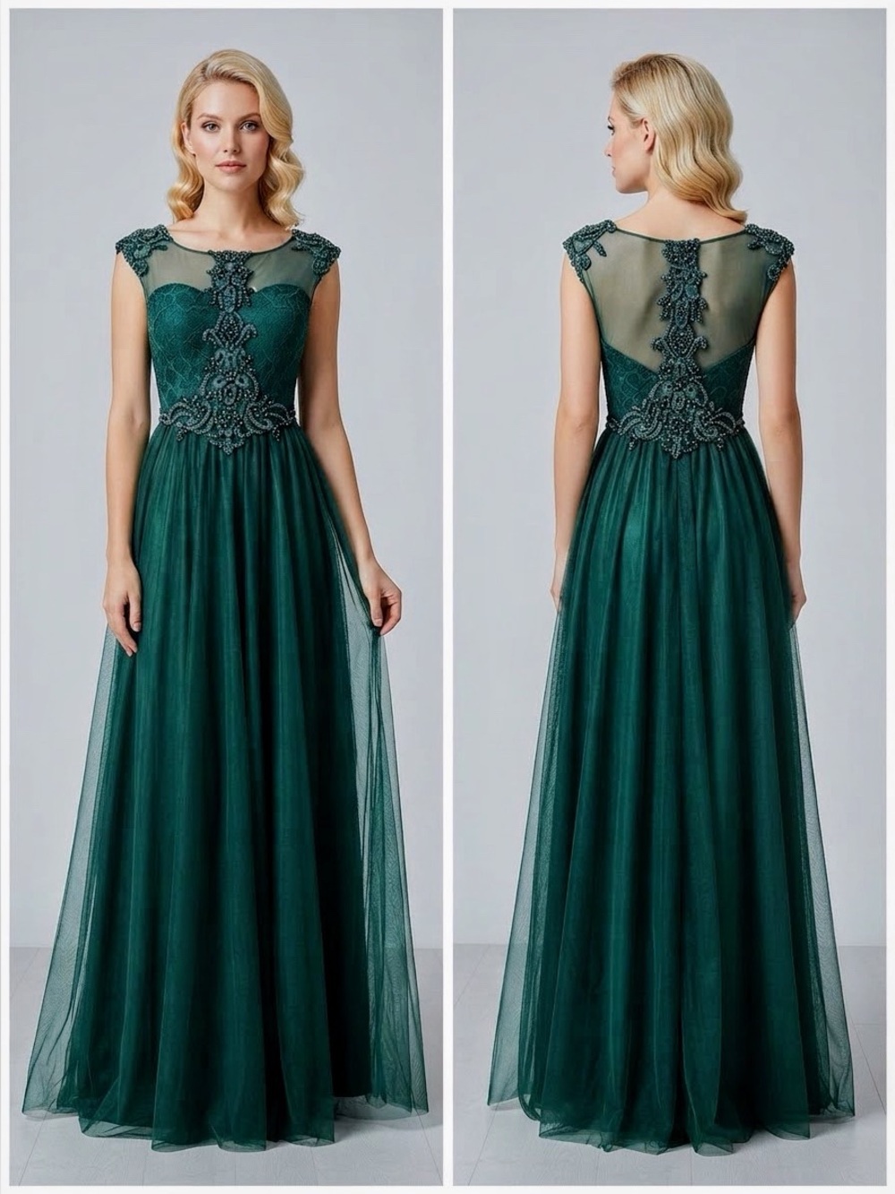SALE🔥NEW A-LINE LONG TULLE MESH PROM DRESS DARK GREEN GOWN SPECIAL OCCASION